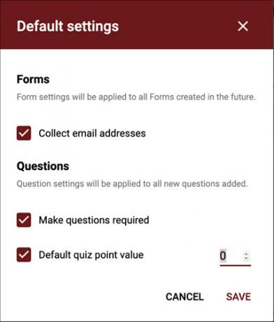 Cambiar configuración predeterminada Formularios de Google