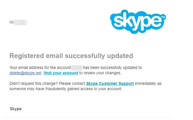 eliminación de cuenta de skype