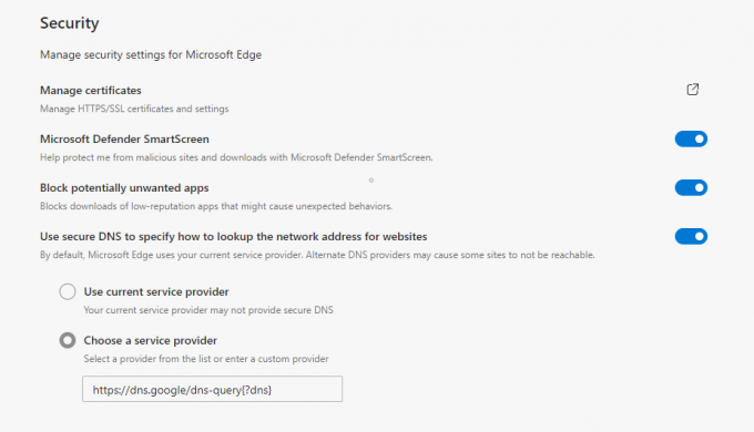 Proveedor de DNS de Microsoft Edge Change