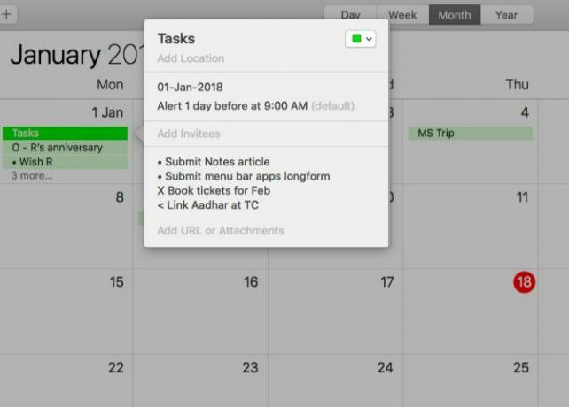 Usar Calendar para un diario de viñetas en Mac