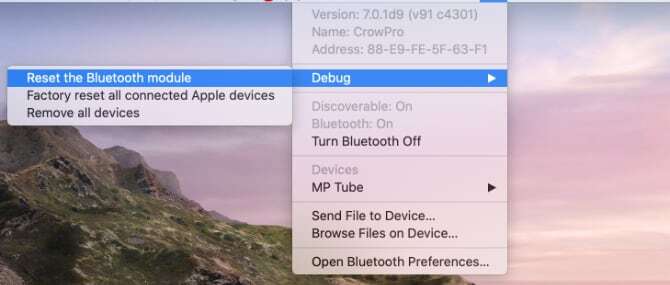 Restablecimiento del módulo Bluetooth macOS