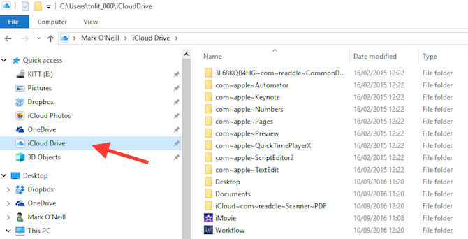 Panel de control de iCloud en Windows File Explorer Captura de pantalla