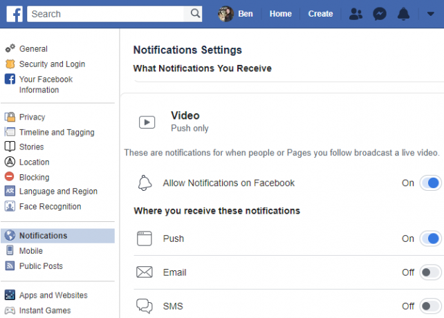 Facebook Desactiva las notificaciones de video en vivo