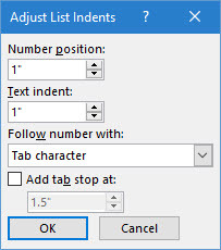 Ajuste la sangría automática de la lista de Microsoft Word