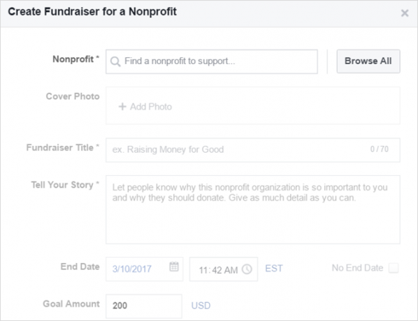 Impresionantes funciones de Facebook en las que nunca pensaste hacer clic en FacebookCreateFundraiser web