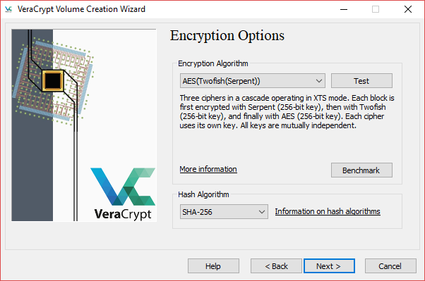 algoritmo de cifrado del asistente de creación de volúmenes de veracrypt