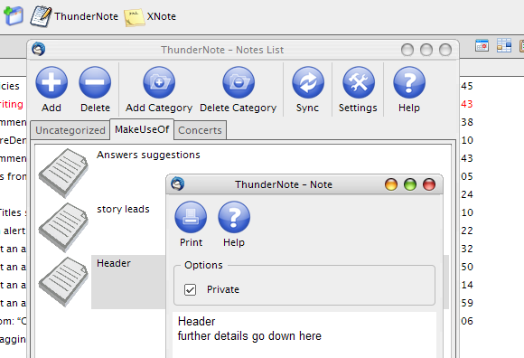 Complemento de notas de Thunderbird