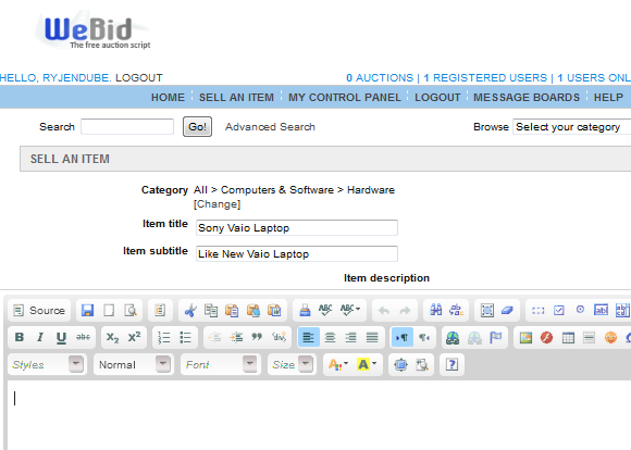 Cree su propio sitio web de subastas alojado con WeBid webid9