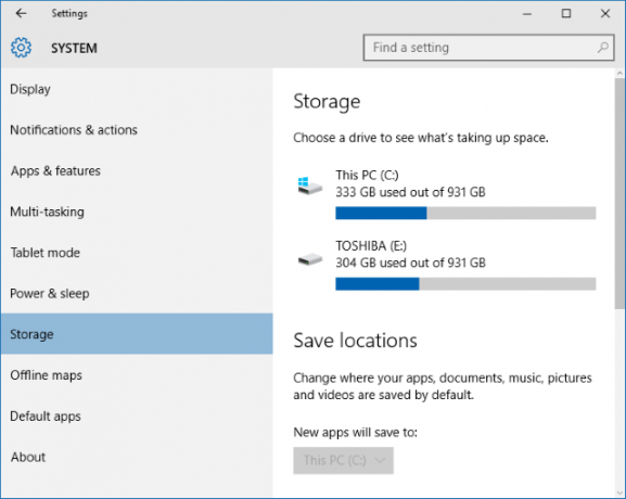 almacenamiento del sistema de windows 10