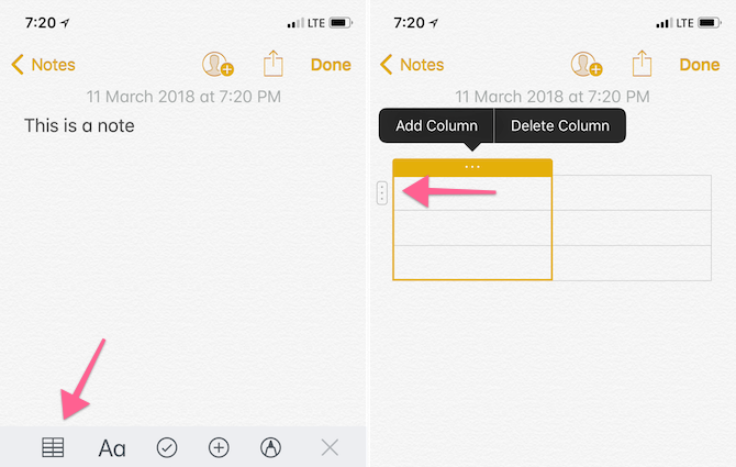Características de Apple Notes - Hacer tabla