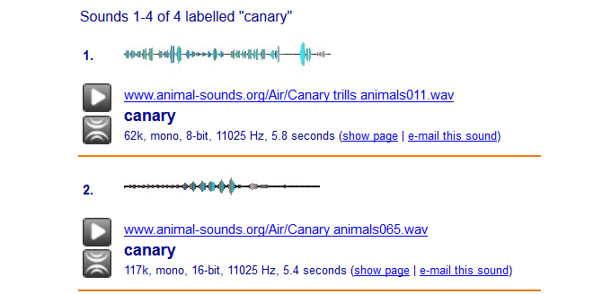 Captura de pantalla del sitio web FindSounds