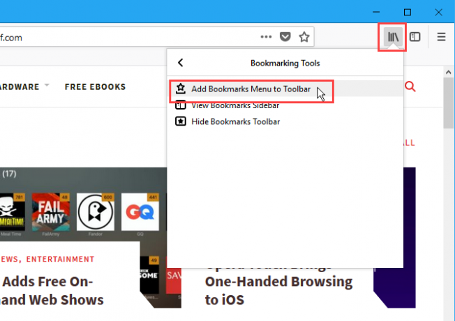 Agregar menú de marcadores a la barra de herramientas en Firefox