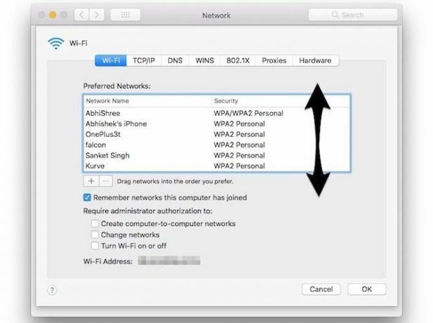 Mac establece la prioridad de Wi-Fi