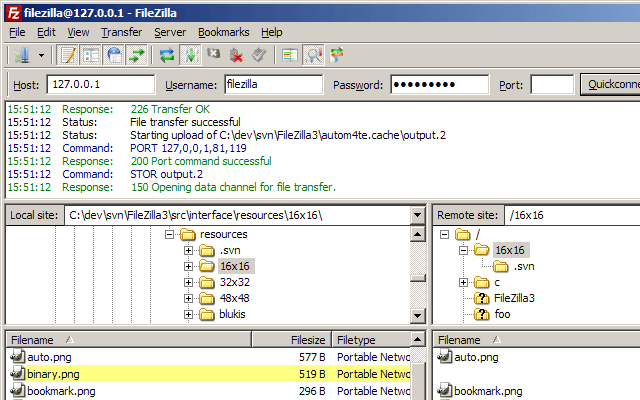 Esta es una captura de pantalla de uno de los mejores programas FTP de Windows. Se llama FileZilla