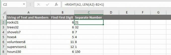 Separe un número del lado derecho de una cadena de texto y números en Excel.