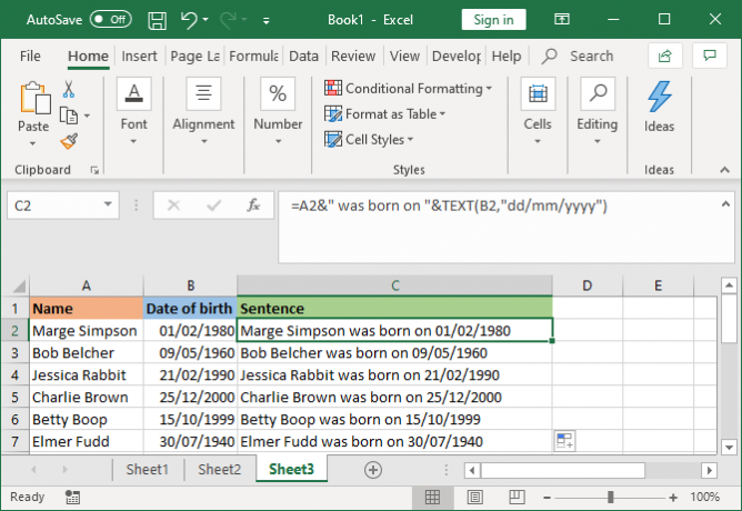 Excel combina celda con fórmula de texto