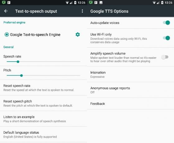 Configuración de texto a voz de Android