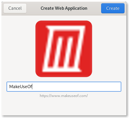 Window solicitando crear una aplicación web en GNOME Web