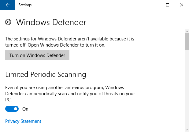 escaneo periódico de windows defender