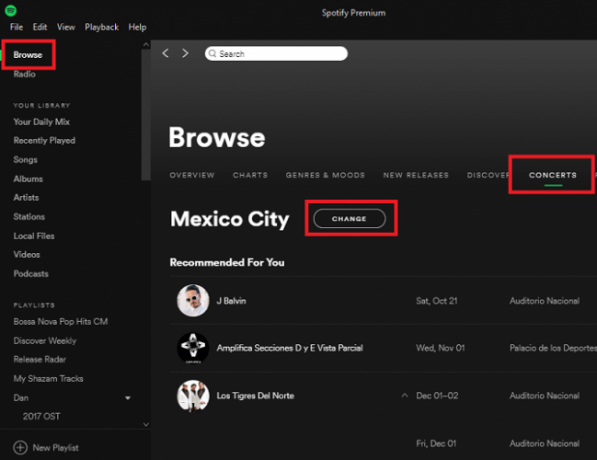 Use Spotify para ver si sus bandas favoritas se están reproduciendo cerca.