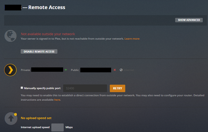 pantalla de acceso remoto plex