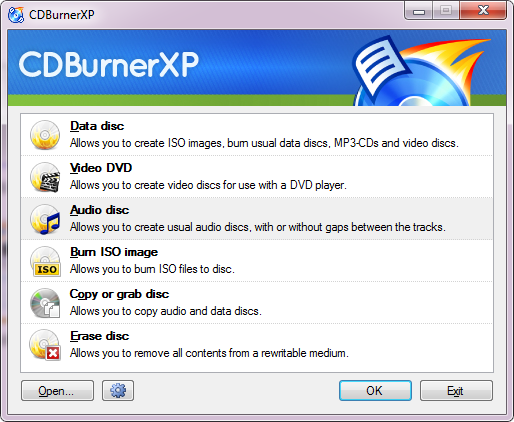 Esta es una captura de pantalla de uno de los mejores programas de Windows. Se llama CDBurnerXP