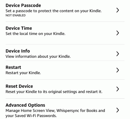 Cómo configurar y usar su Kindle Paperwhite 26 Opciones de dispositivo Paperwhite