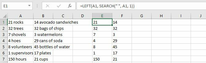 Combine las funciones IZQUIERDA y BÚSQUEDA para separar texto y números en Excel.