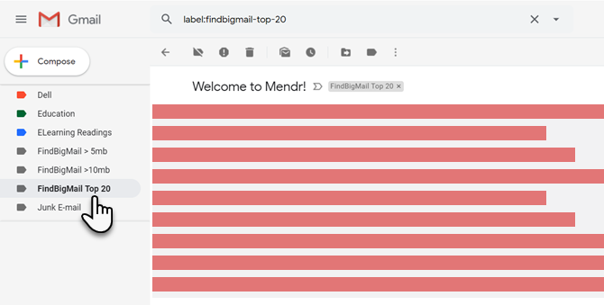 Uso de Buscar Big Mail para ordenar archivos adjuntos de Gmail