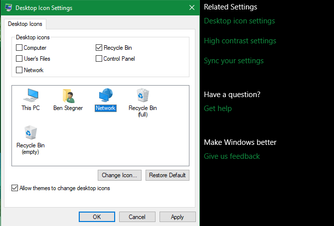 Configuración de iconos de escritorio de Windows