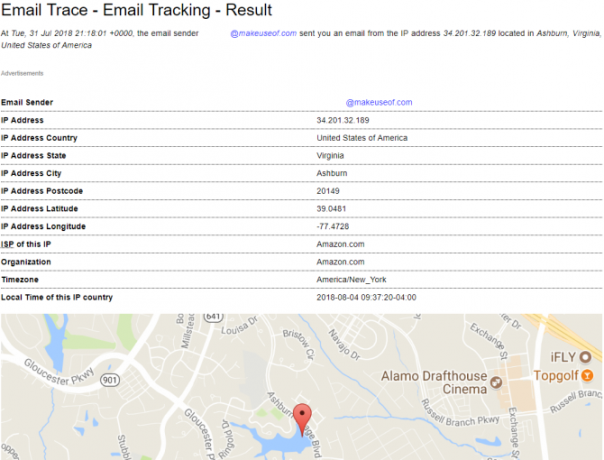 análisis de encabezado de correo electrónico de IP Tracer