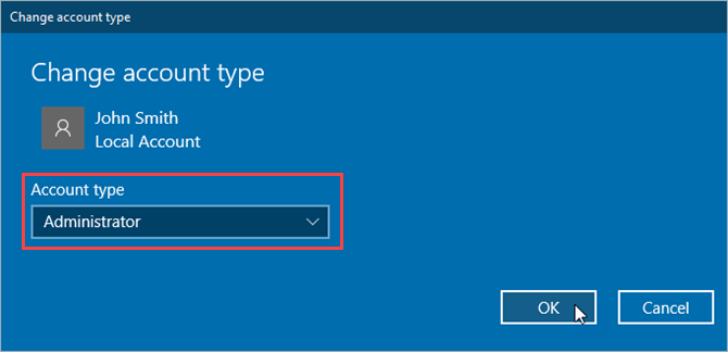 Cambiar el catálogo de tipo de cuenta en la configuración de Windows 10