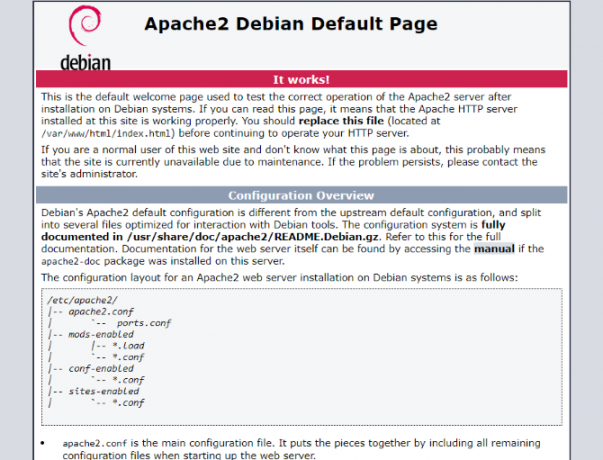 La pantalla de prueba de Apache