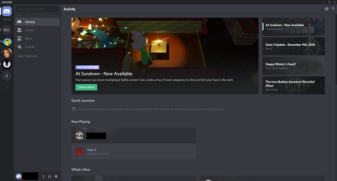 captura de pantalla de la aplicación de chat discord gamer