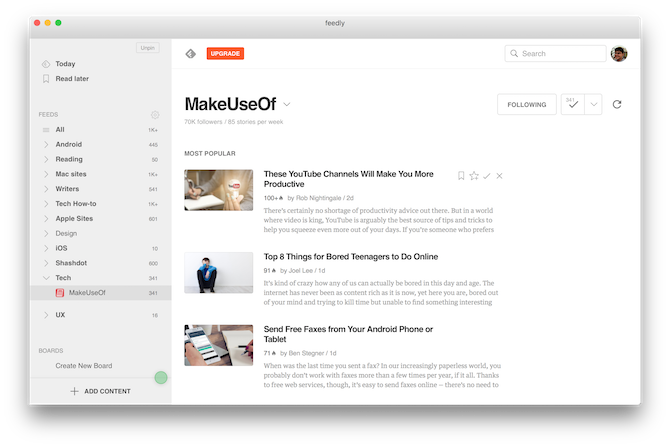 Lectores RSS de Mac Feedly para Mac 1