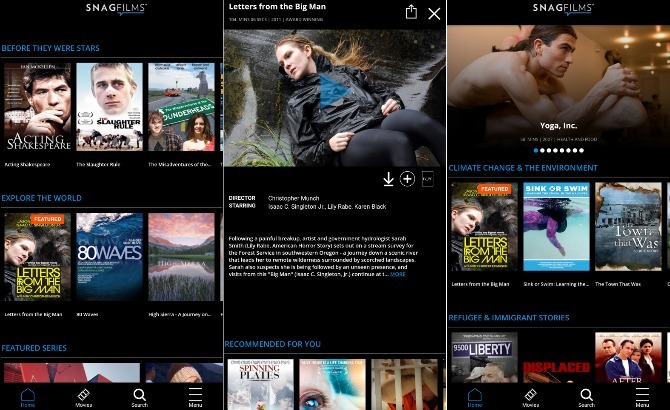 Capturas de pantalla de la aplicación de película gratuita Snagfilms