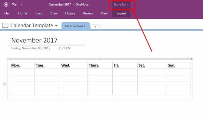 crear plantilla de calendario onenote