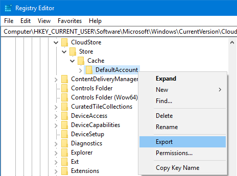 Exportar la configuración del registro.