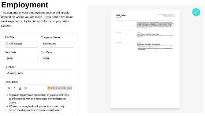 Resume Builder es una aplicación de CV gratuita con importación de LinkedIn