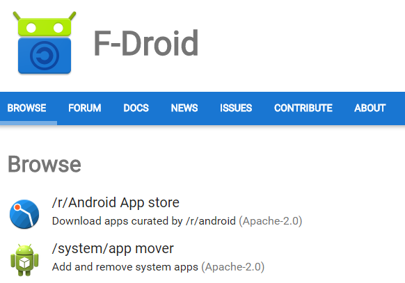 2 mercados alternativos en línea para aplicaciones de Android fdroid