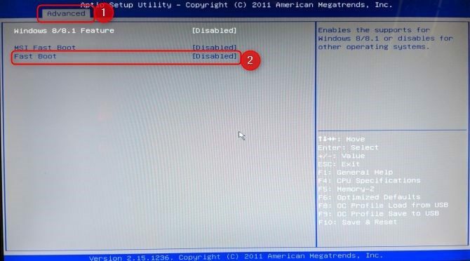 Opción de arranque rápido en BIOS