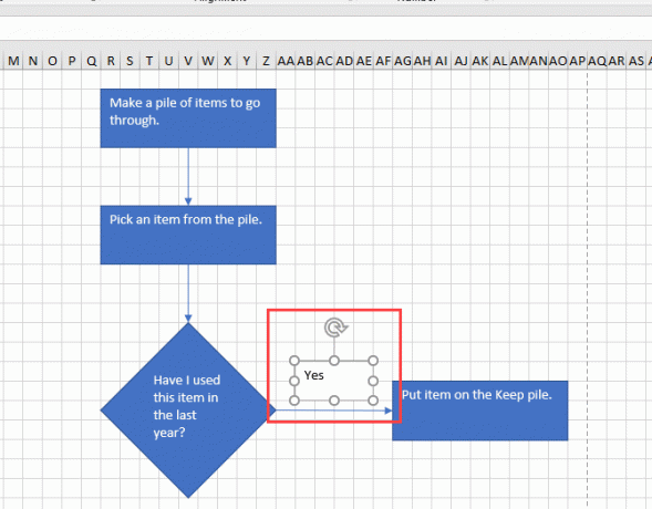 Agregue un cuadro de texto cerca de una línea de conector en un diagrama de flujo en Excel