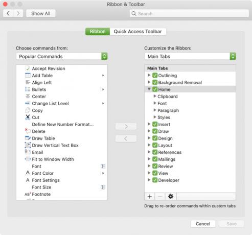 Configuración de la cinta Mac