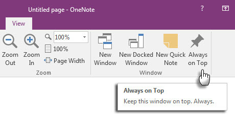 Microsoft OneNote - Nota rápida en la parte superior