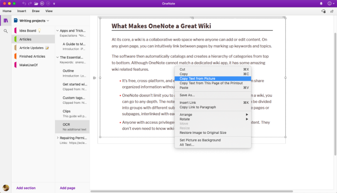 reconocimiento óptico de caracteres en OneNote Mac