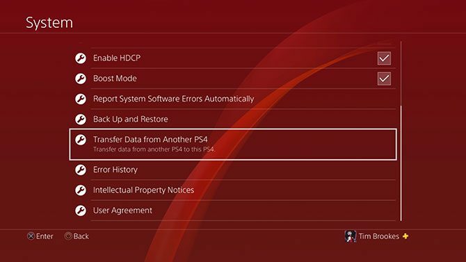 Transferencia de datos de PS4 en el menú del sistema