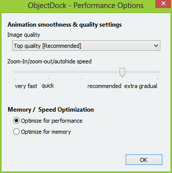 ObjectDock: personalice rápidamente su escritorio y aumente su funcionalidad [Windows] Configuración de ObjectDock Opciones de rendimiento