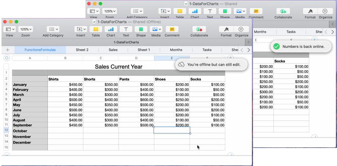 Mensajes sin conexión y en línea en Numbers Mac