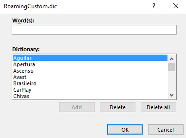 Cómo deletrear y revisar la gramática en el diccionario de palabras de Microsoft Word ms personalizado