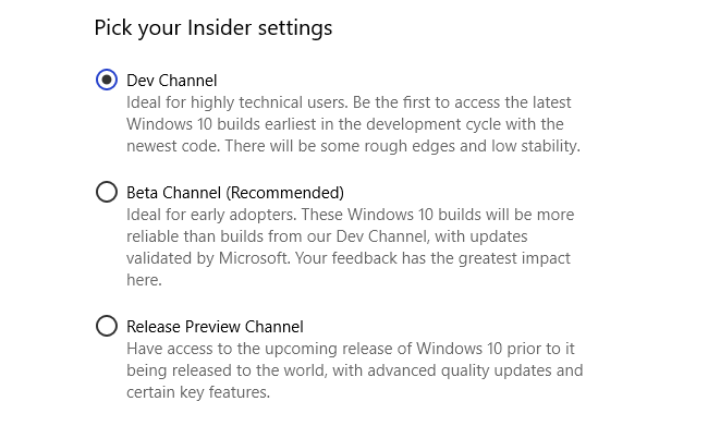cambiar la ruta de desarrollo de Windows Insider
